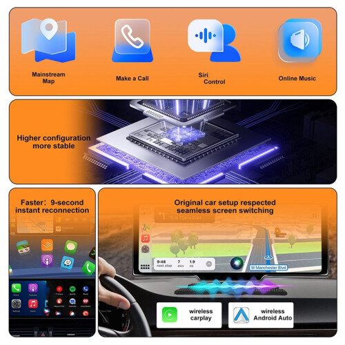 CP031-4 Adattatore per Auto Wireless Wi-Fi 6 2 In 1 Cablato per Carplay Wireless e per Android Auto per IOS 10+ per Android 11+ 2