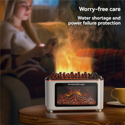 Fireplace Flame Humidifier Colorful Ambient Lights Diffuser Desktop Simulated Wood Flame Aroma Diffuser B 2