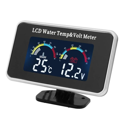 AD Auto LCD Wassertemperaturmesser + Thermometer Voltmeter Messgerät 2in1 Temp Spannungsmesser 10mm Wassertemperatursensor 12V 24V