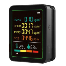 MT07WT 6-in-1 Indoor Luchtkwaliteitsmonitor Draagbare PM2.5 Tester Huishoudelijke HCHO TVOC CO2 Temperatuur Vochtigheidstester Zwart