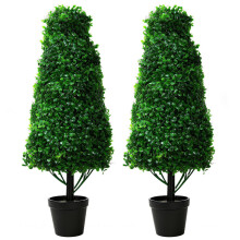33 Inch Artificial Boxwood Topiary Trees Set of 2, UV Resistant Faux Potted Outdoor Plants for Home Garden Decor