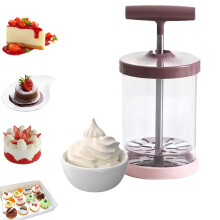 Manual Whipped Cream Dispenser  Ergonomic Comfort Handle Dispenser Made of Stainless Steel for Salad Dressings for  Kitchen Salad (Pink)