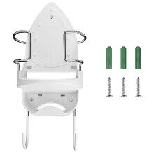 Wallmounted ironing board holder, iron holder, ironing board storage shelf with removable hooks 2