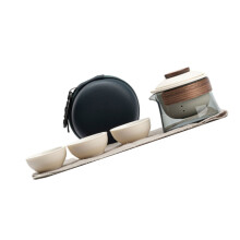 Tea Set with 3 Cups Ceramics Portable Travel Teapot with-1