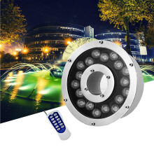 LED Ring Fountain Light RGB Color Changing Submersible Spot Lamp with Remote, 12W 12/24V IP68 Waterproof