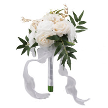 Buquê de noiva e damas de honra para casamentos, buquês de casamento elegantes com rosas artificiais, flores de seda brancas champanhe com detalhes