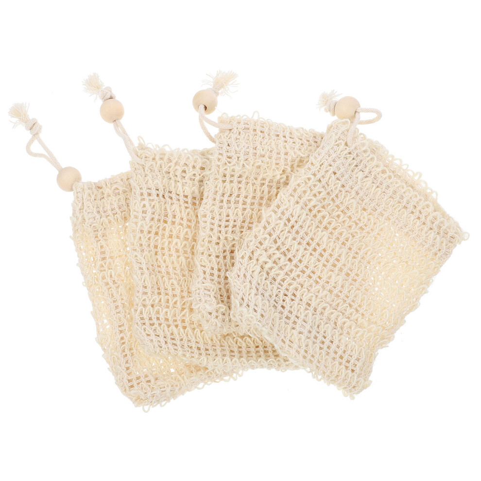 Totority 4Pcs Khaki Cotton-Linen Soap Bag Durable Mesh Pouch For Shower Use