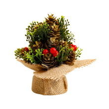 Tabletop Christmas Tree with Pine Cones and Flocked Snow, Mini Artificial Xmas Desk Decor 5.12in Silver