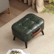 Vintage Faux Leather Ottoman Footstool with Wooden Frame for Living Room, Entryway, Office (Green Black)