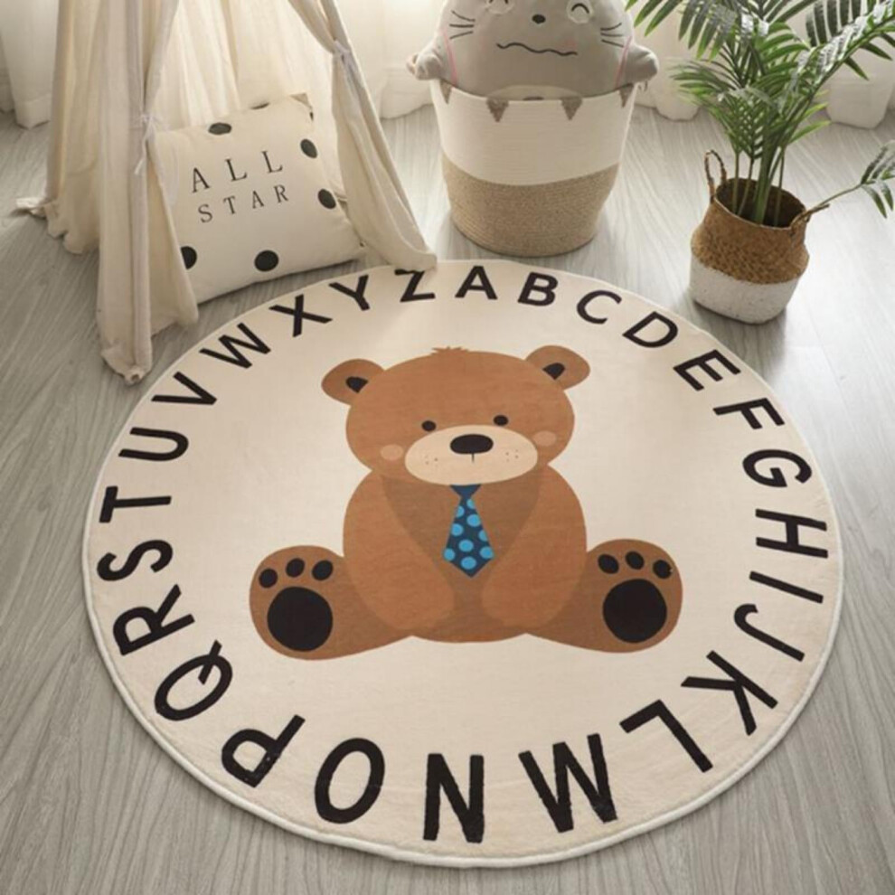 Kids Alphabet Round Rug Soft NonSlip Educational Playmat for Nursery Bedroom Living Room (Bear, 39in)