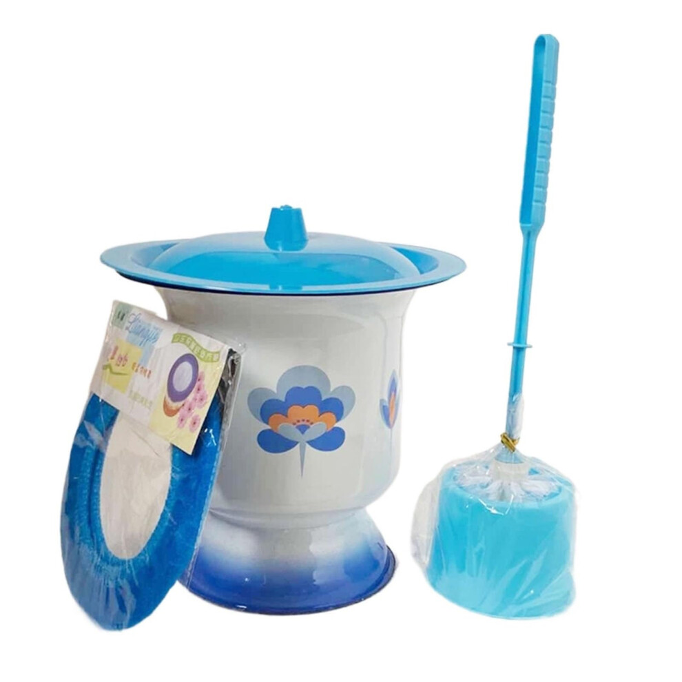 Blue Enamel Bedpan And Portable Urinal Bucket With Leakproof Lid For Elderly And Patients C