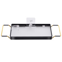 Expandable Acrylic Bathtub Caddy Tray with Wine Glass and Phone Holder, Adjustable 7692cm, Black