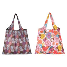 Sacola de compras dobrável grande para mulheres, conjunto de 2 unidades, reutilizável e impermeável, com estampa floral.