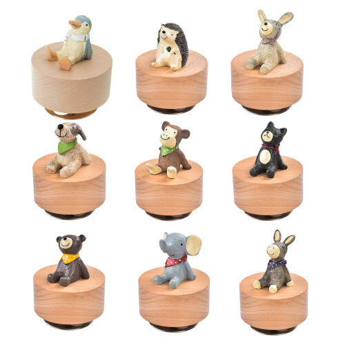 Manual Wind Up Wooden Music Box with Rotating-Spin kitten 1