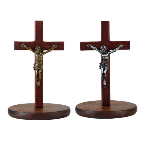 Catholic Wood Jesuses Christ Crosses Table Centrepiece-Antique 1