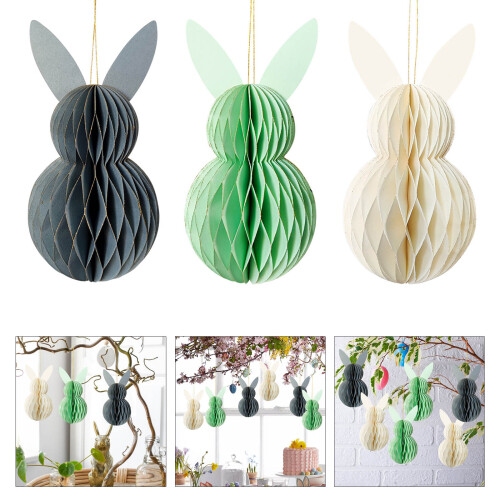 6pcs Lovely Rabbit Honeycomb Ornaments Tree Hanging-Gray 2