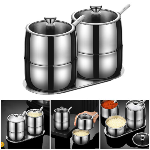 2pcs Double Layer Salt And Spices Shaker Stainless Steel Double 1
