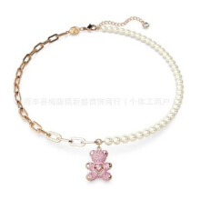 (Pearl pink bear necklace) Devil's Eye Necklace, Swarovski Dynamic Tassel Swan Necklace