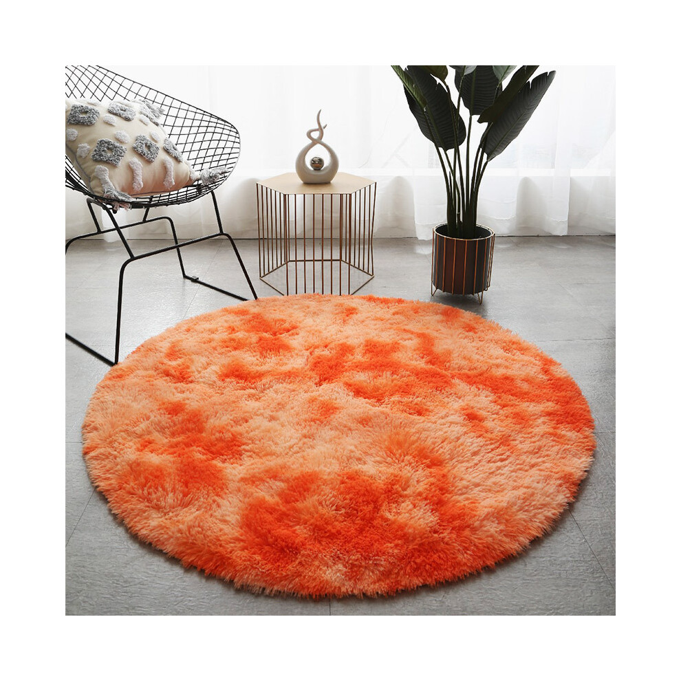 (Tie-dye round - orange, 60cm) Plush, long and silk tie-dyed round carpet