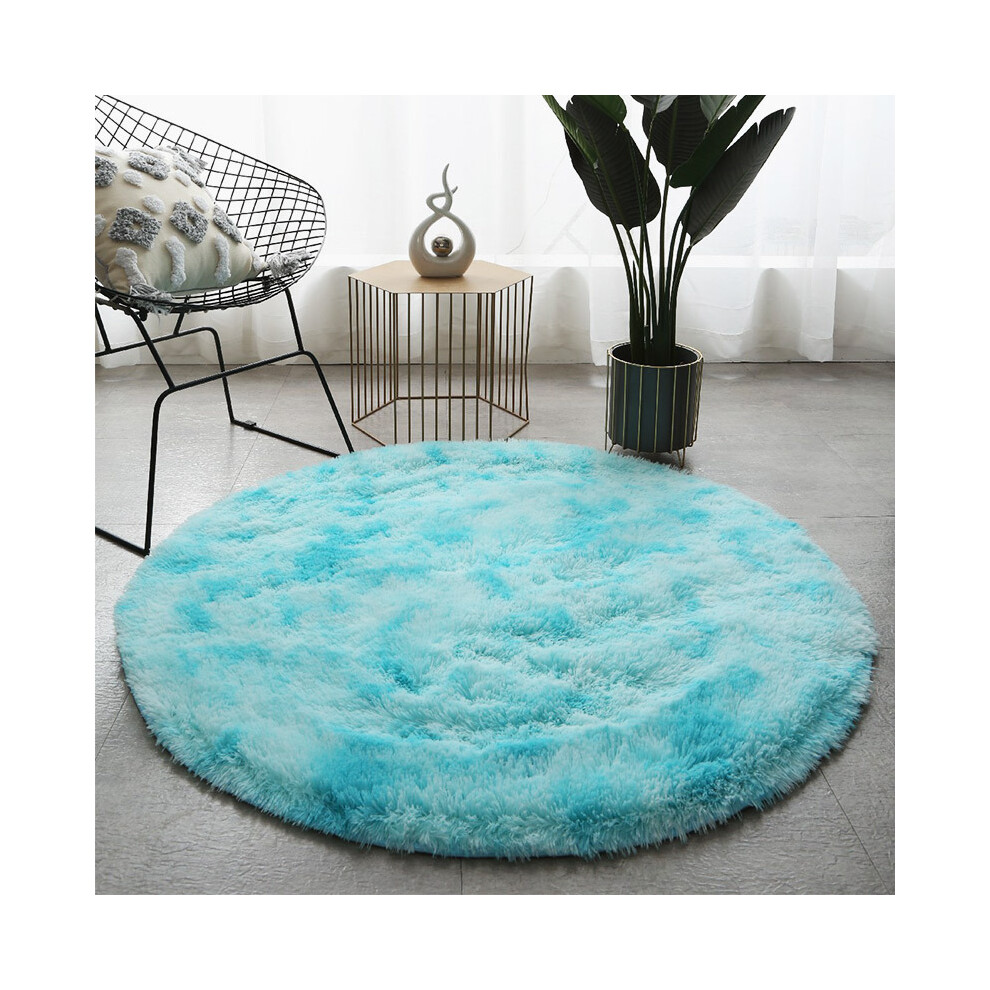 (Tie-dye round - water blue, 160cm) Plush, long and silk tie-dyed round carpet