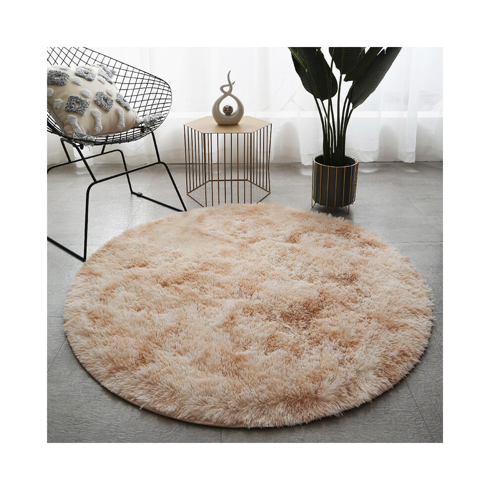 (Tie-dye round - camel color, 160cm) Plush, long and silk tie-dyed round carpet