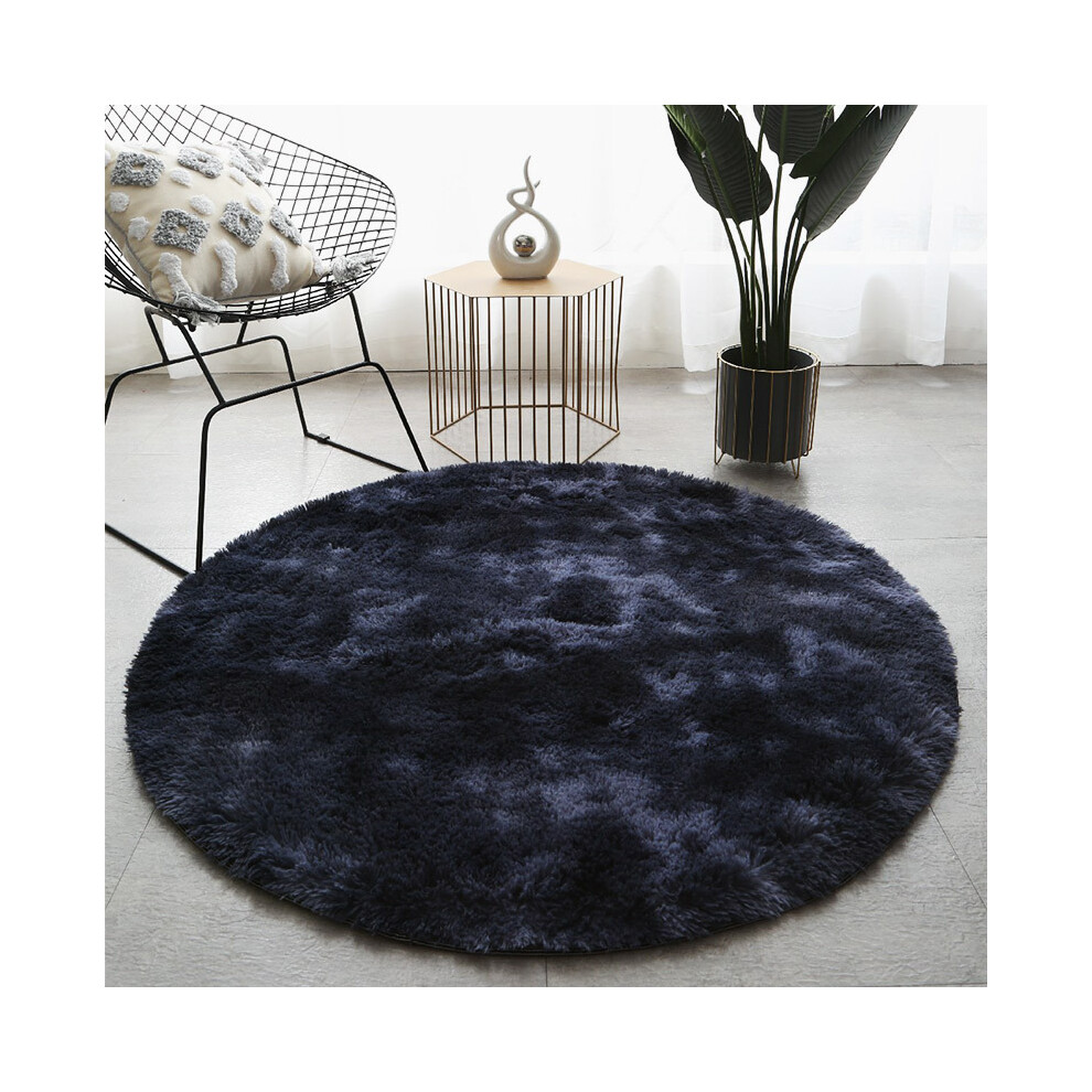 (Tie-dyed round - navy blue, 100cm) Plush, long and silk tie-dyed round carpet