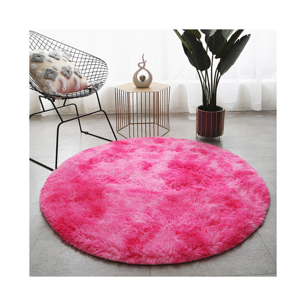 (Tie-dye round - rose red, 60cm) Plush, long and silk tie-dyed round carpet