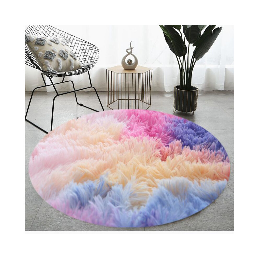 (Tie-dye round - red color, 80cm) Plush, long and silk tie-dyed round carpet