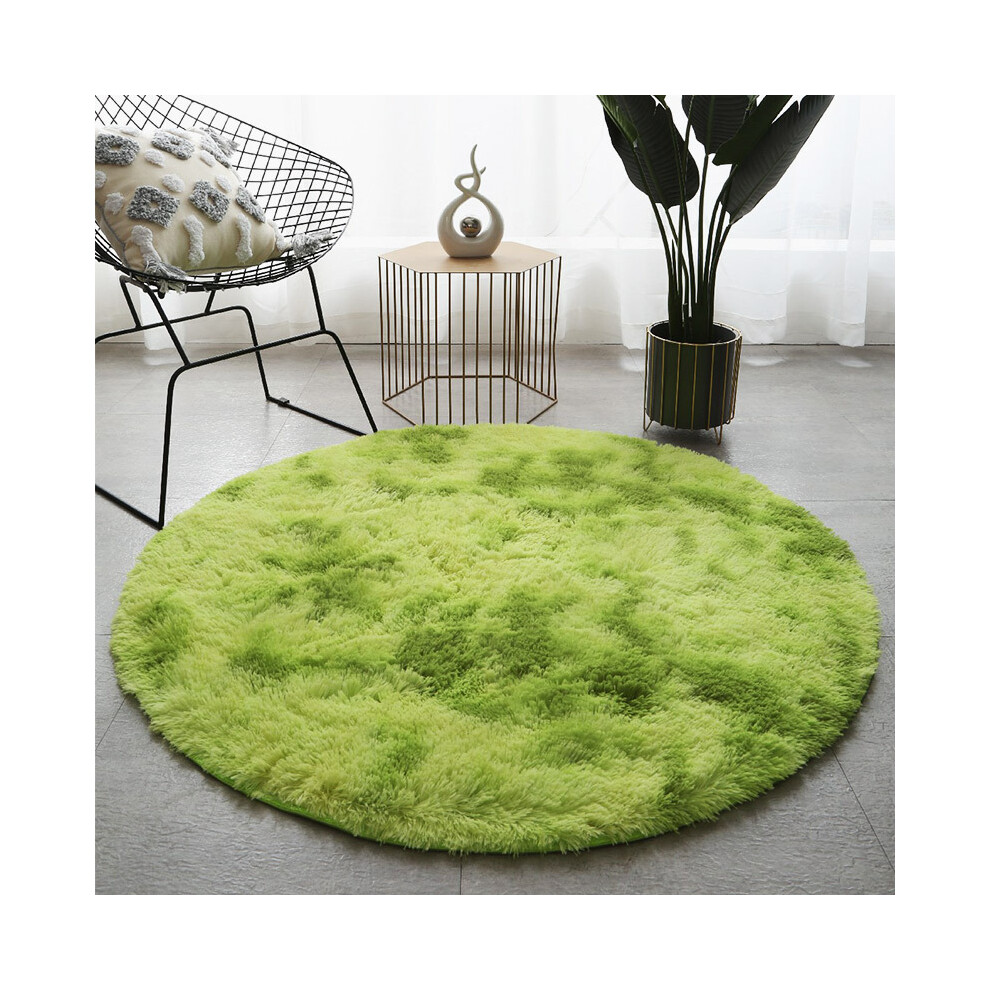 (Tie-dyed round - fruit green, 160cm) Plush, long and silk tie-dyed round carpet