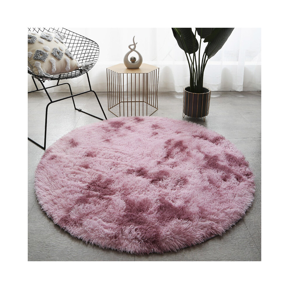 (Tie-dye round - deep purple, 80cm) Plush, long and silk tie-dyed round carpet