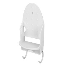 Iron Holder, Heat Resistant, 2in1 Wall Shelf with Hooks, Tidy Organiser for Bathroom (White)