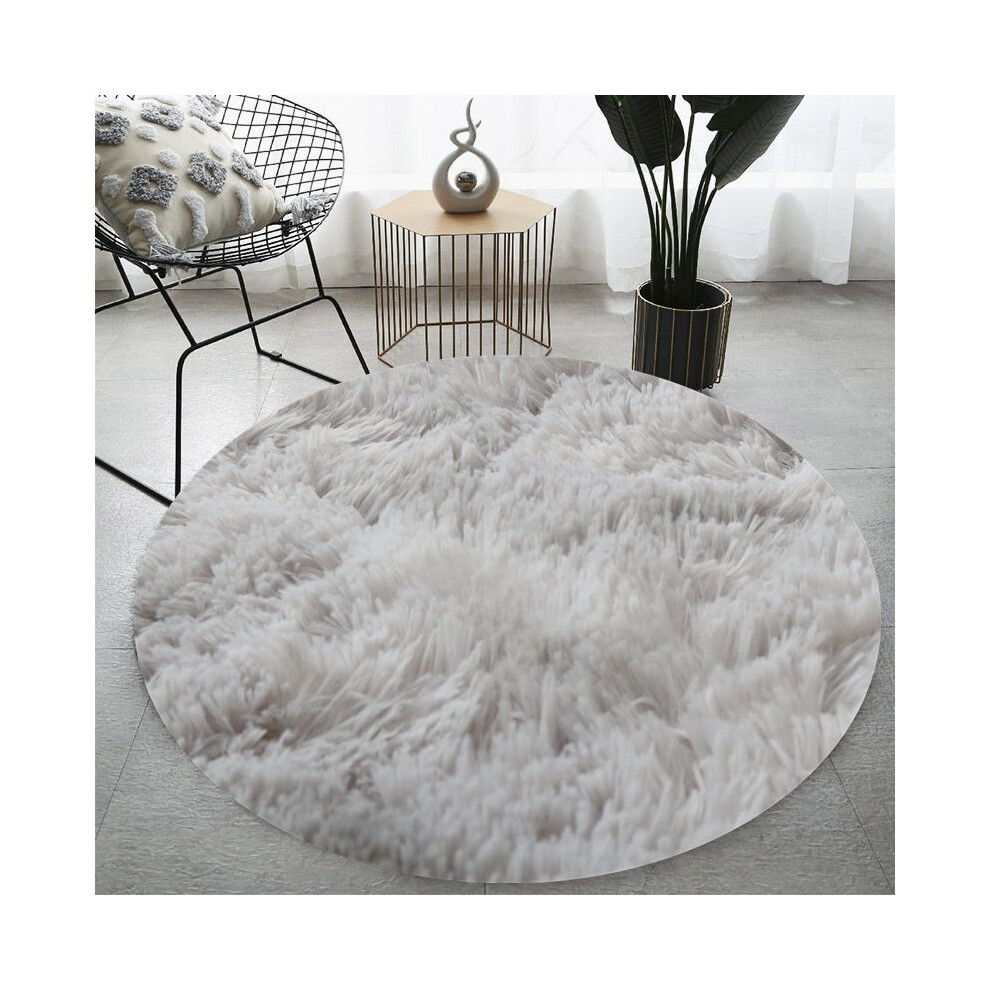 (Tie-dye round - water grey, 80cm) Plush, long and silk tie-dyed round carpet