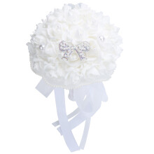 Bouquet da sposa con rose artificiali in seta resistenti, elegante composizione floreale per damigella d'onore con strass e nastro di raso, perfetto