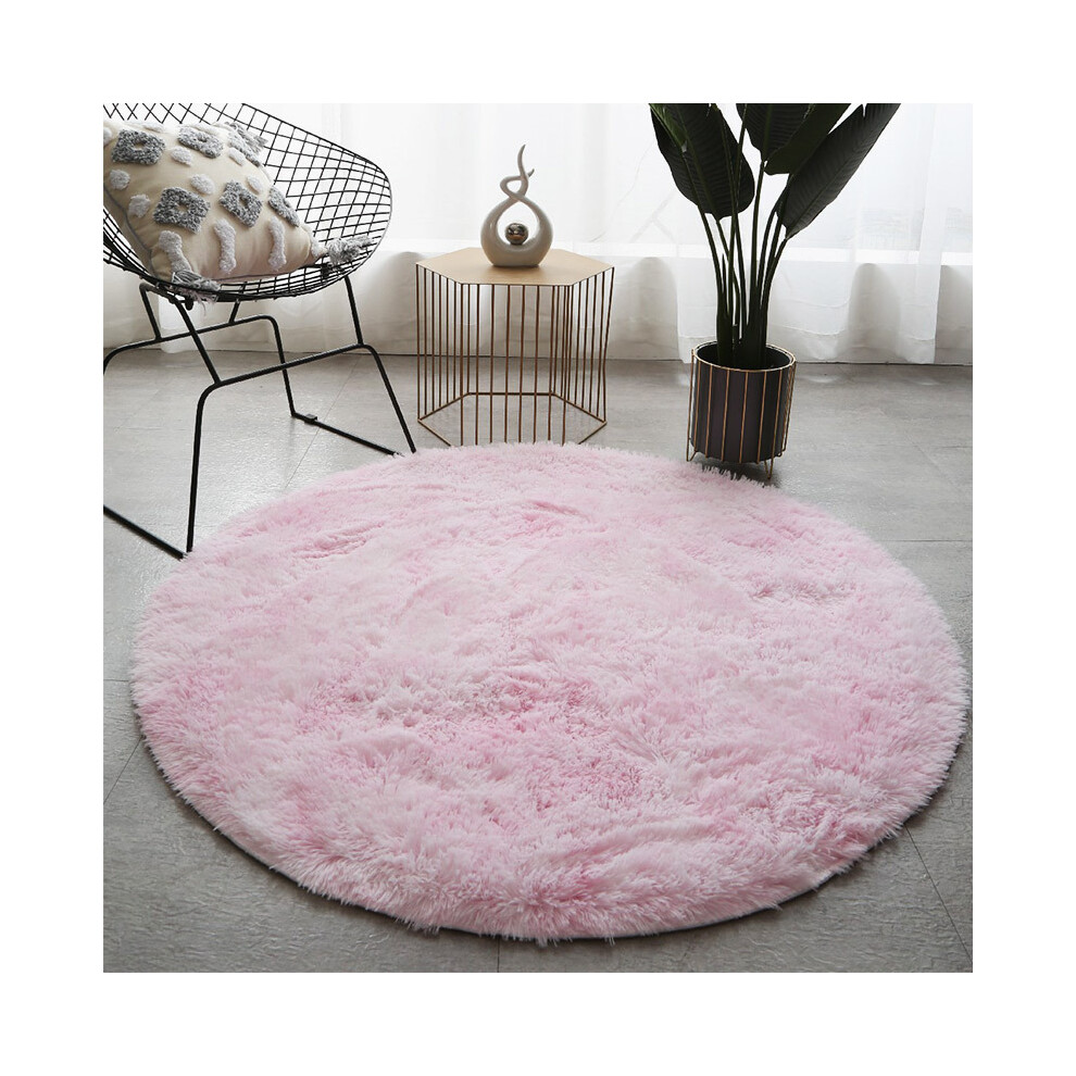 (Tie-dye round - light pink, 60cm) Plush, long and silk tie-dyed round carpet