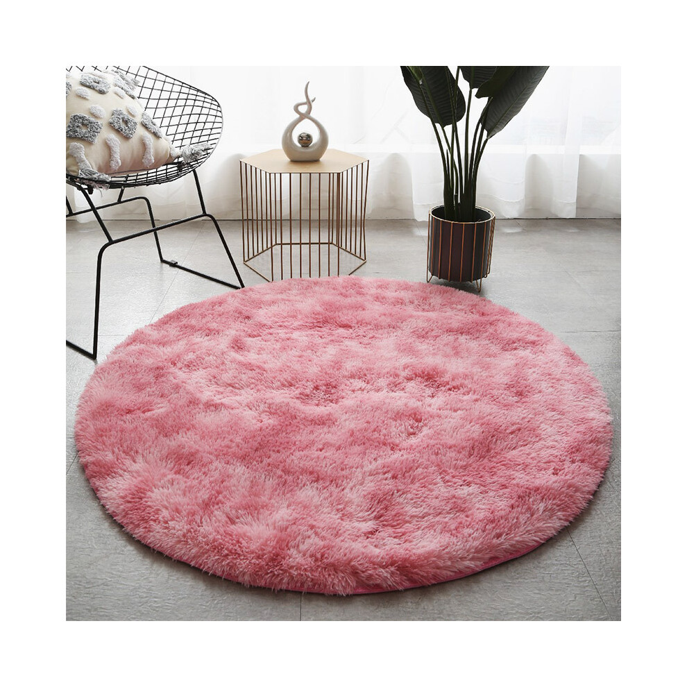 (Tie-dye round - deep pink, 100cm) Plush, long and silk tie-dyed round carpet