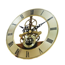 126mm Gold Trim Clock Insert with Roman Numerals, Vintage Skeleton Gear Movement for  or Desk