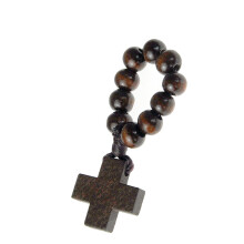 Natural Pine Wood Bead Finger Chain Rosary with-coffee color