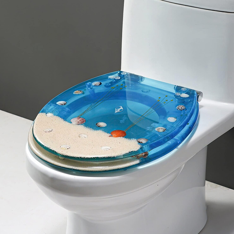 Sparkly Resin Toilet Seat With Slow Close Lid, Beach Shell Design, Adjustable Hinges, Easy Fix 9339159933466