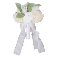 Bouquet da sposa con perle, cristalli, rose artificiali in seta, elegante bouquet da lancio per sposa e damigella d'onore, romantico e alla moda,