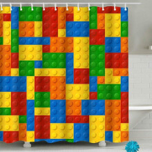 Stijlvol douchegordijn met bouwblokkenpatroon, gepersonaliseerde decoratie voor kinderbadkamers, waterafstotend en sneldrogend, 71 (B) x 71 (L) inch