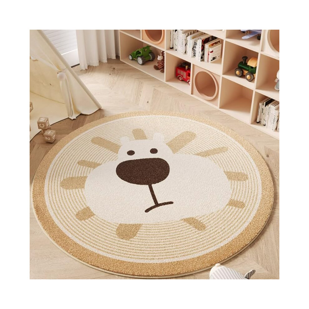 Kids Room Rug Round 47.2' Lion, Soft Washable Nonslip Nursery Play Mat For Baby Boys Girls Brown