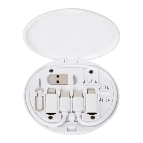 Bærbart dataoverføringssett, multifunksjons-USB-adapter for rask lading og dataoverføring, reiseetui, hvit (1) 2
