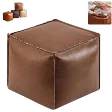 Leather Pouf Ottoman with Hidden Storage, 17 Inch Unstuffed Footrest for Clothes and Blankets, Coffee