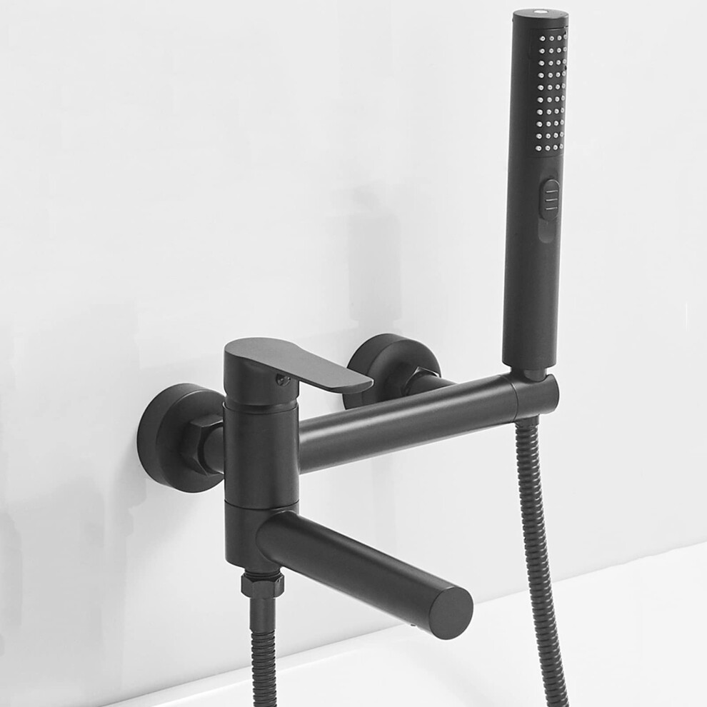 Black Brass Bath Faucet With Shower, Hot And Cold Mixer Tap For Bathroom Tub, Swivel Spout 9323874732305