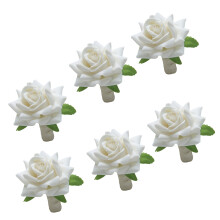 6 Stück Rosen-Serviettenringe, Blumen-Serviettenhalter für-Weiß