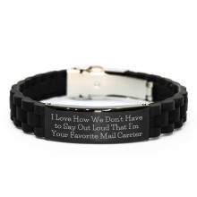 Funny Mail Carrier Gift Black Stainless Steel Silicone Bracelet Adjustable Glide Lock Unique Valentine