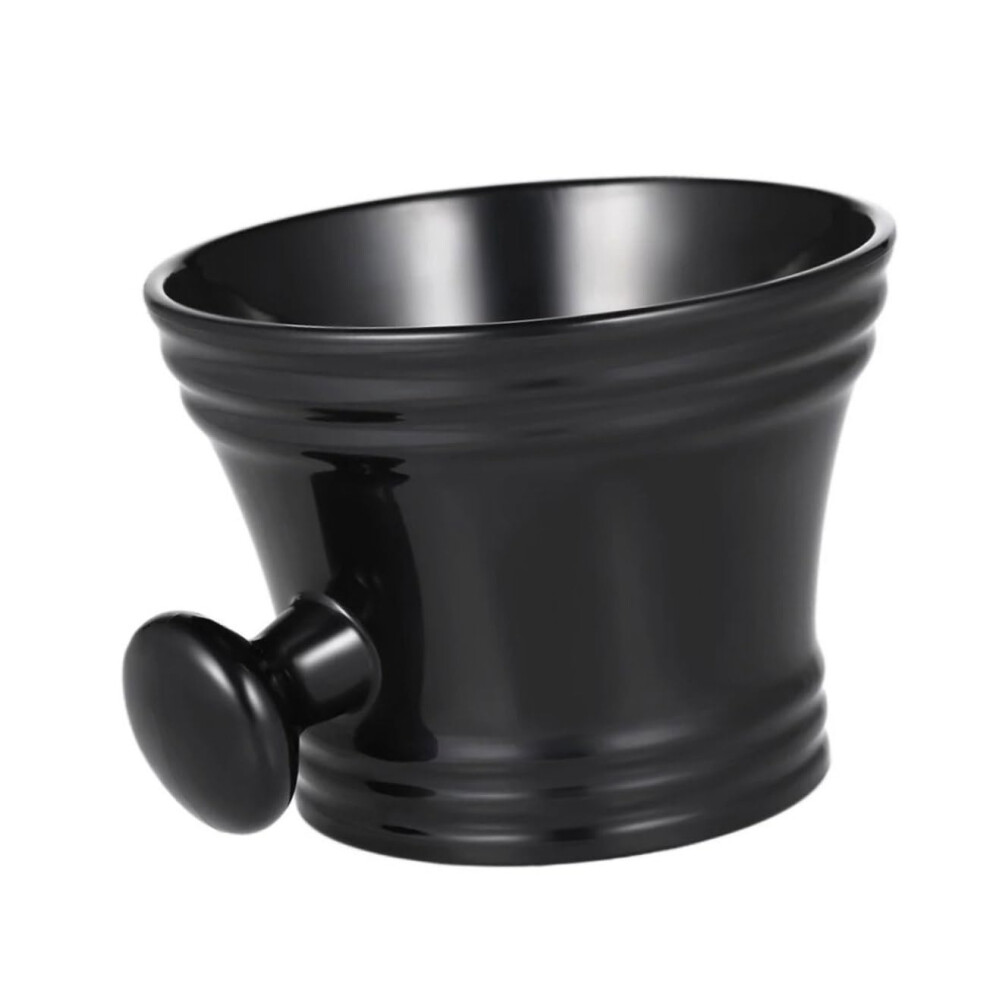 Black Men's Shaving Bowl With Ergonomic Knob Handle, Plastic Soap Cup For Traditional Wet Shave