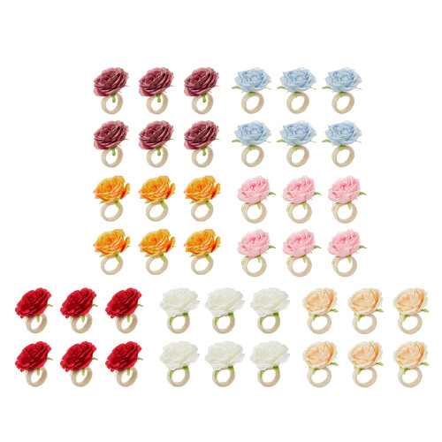 Anneaux de serviette en forme de fleur artificielle, 6- rose 1