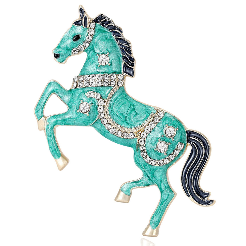 Green Horse Enamel Brooch With Shining Rhinestones For Stylish