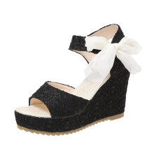 Women's Wedge Espadrille Sandals Platform Closed Toe Lace Up Summer Beach Shoes ABlack